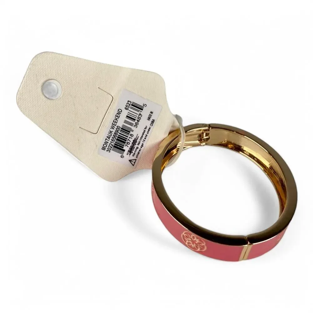 Montauk Weekend Clamper Bangle Bracelet Crown & Ivy Goldtone with Pink Enamel